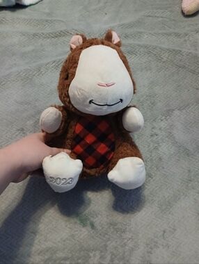 Plush Brown & Cream Hamster with Red Plaid Belly